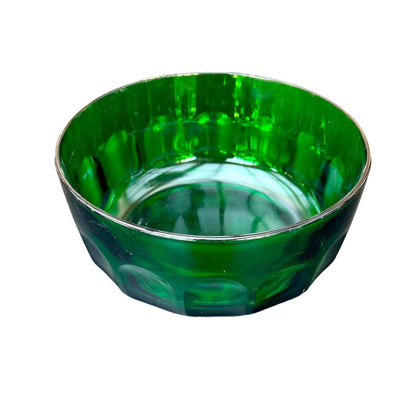 Beau saladier/coupe à fruits en verre vert émeraude à facette marque Arcoroc années 70'