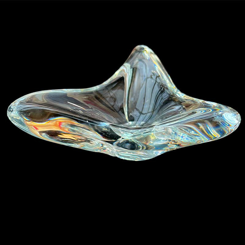 Beau cendrier en cristal / verre soufflé épais vintage années 70/80'