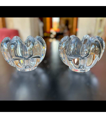 Jolie paire de bougeoir  de table en cristal / verre soufflé épais vintage années 70-80'