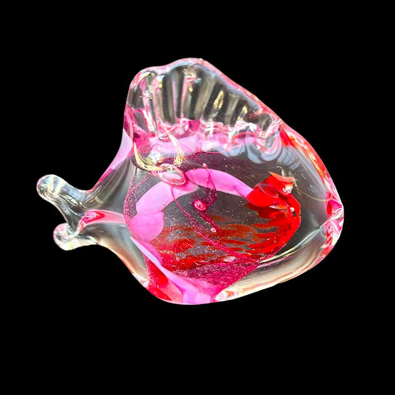 Petite sculpture poisson exotique en cristal/verre soufflé épais rouge et transparent vintage années 80' Petite sculpture poisson exotique en cristal/verre soufflé épais rouge et transparent vintage années 80'