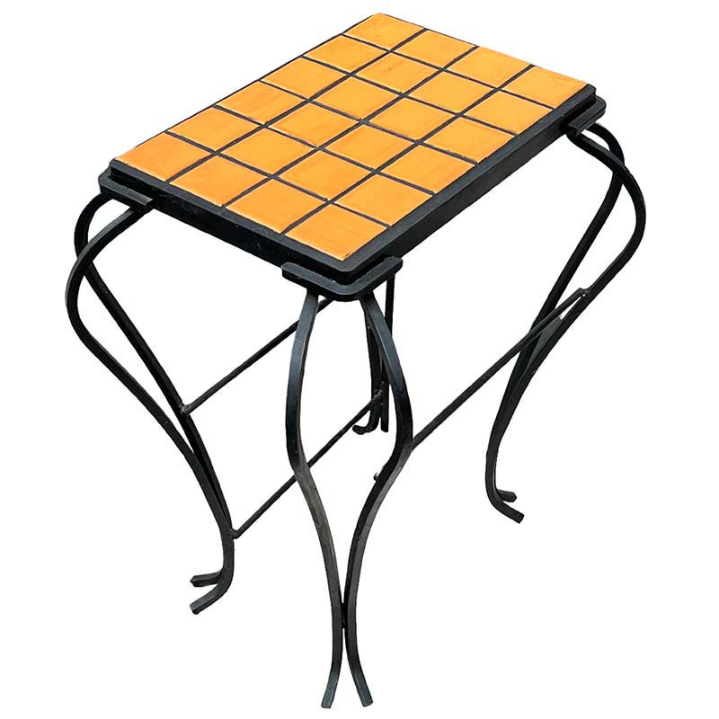 Création table en céramique 5 X 5 orange sur cadre fer forgé fin des années 60'