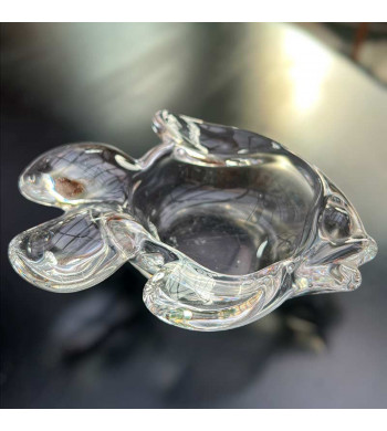 Beau cendrier en cristal / verre soufflé épais vintage...