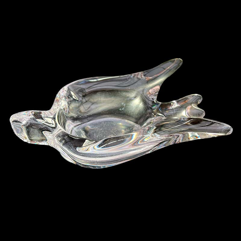 Beau cendrier en cristal / verre soufflé épais vintage années 60/80' en forme d'oiseau