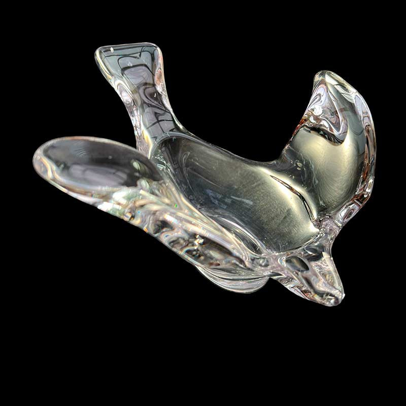 Beau cendrier en cristal / verre soufflé épais vintage années 60/80' en forme d'oiseau Beau cendrier en cristal / verre soufflé épais vintage années 60/80' en forme d'oiseau