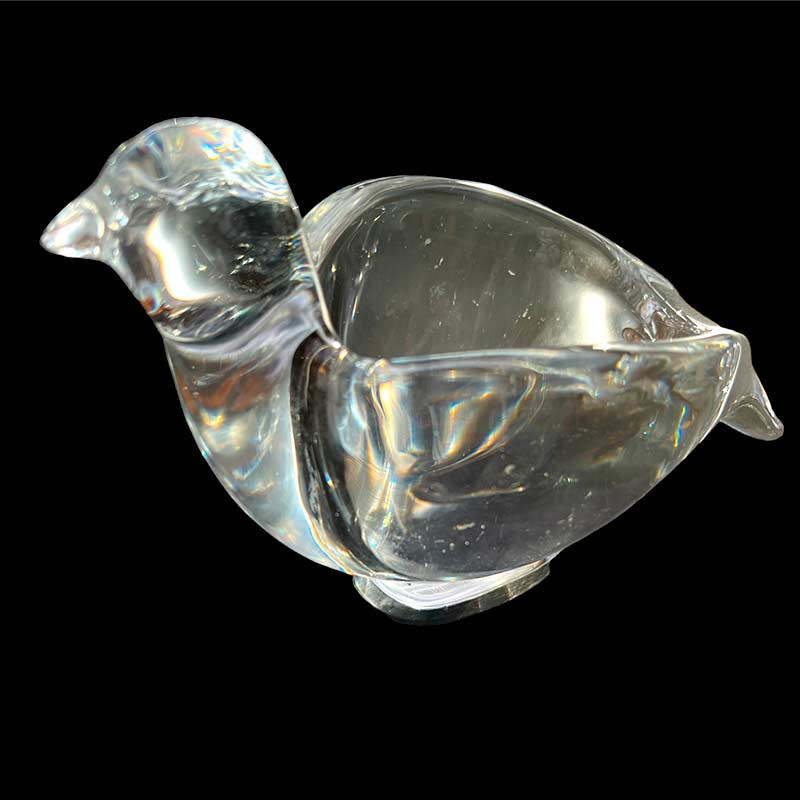 Beau cendrier en cristal / verre soufflé épais vintage années 60/80' en forme d'oiseau