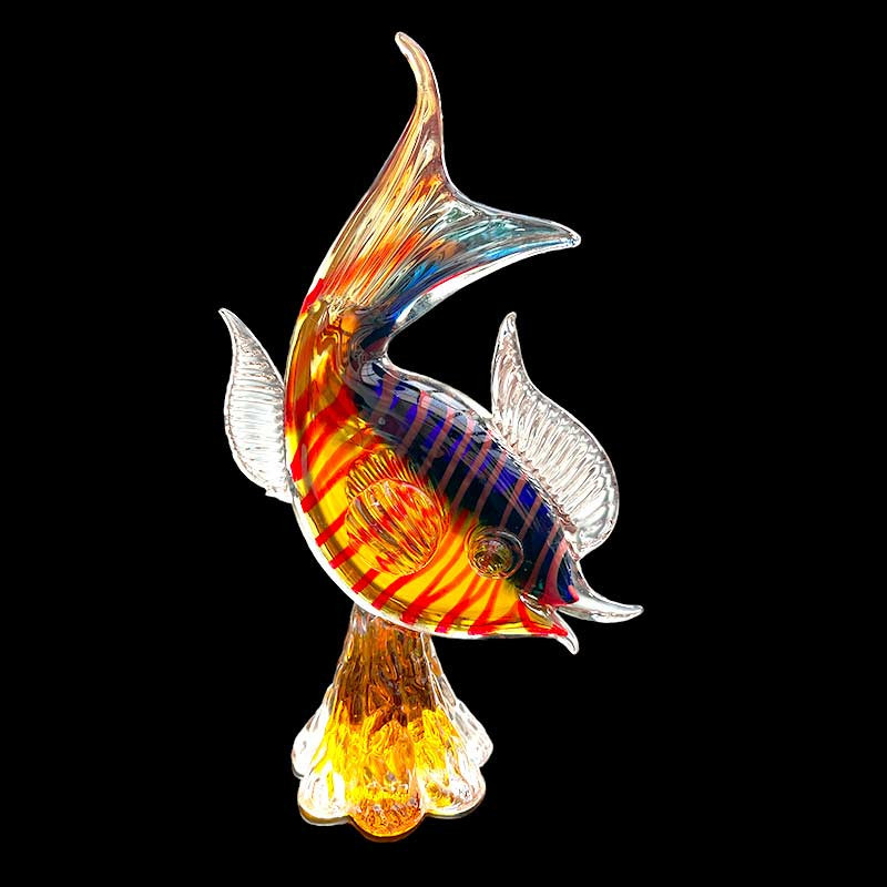 Belle sculpture en cristal / verre soufflé épais vintage années 60/80' en forme de poisson exotique, verre Murano