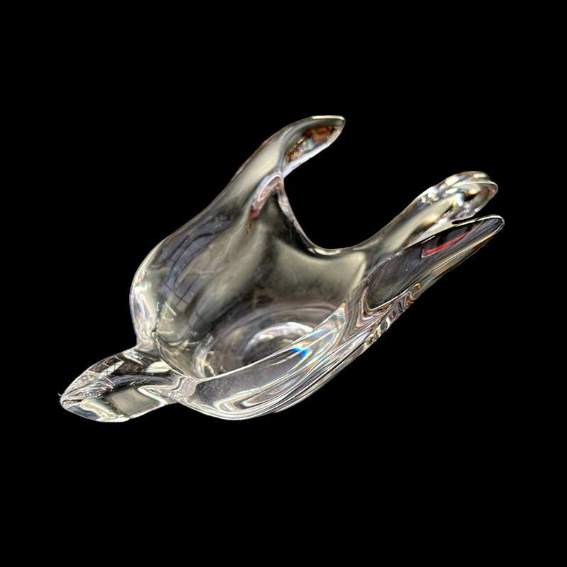 Beau cendrier en cristal / verre soufflé épais vintage années 60/80' en forme d'oiseau Beau cendrier en cristal / verre soufflé épais vintage années 60/80' en forme d'oiseau