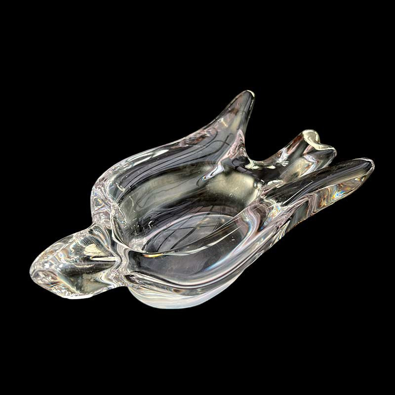 Beau cendrier en cristal / verre soufflé épais vintage années 60/80' en forme d'oiseau Beau cendrier en cristal / verre soufflé épais vintage années 60/80' en forme d'oiseau