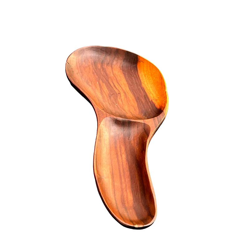 Plateau / Vide-poche en bois exotique, forme organique, teck-vintage années 70'