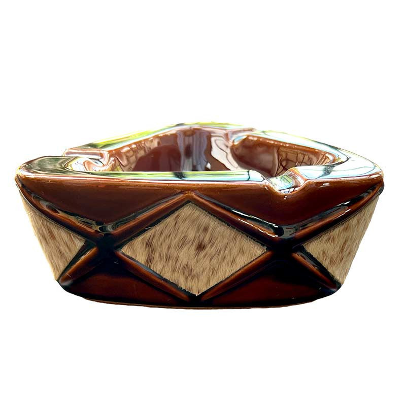 Beau cendrier en céramique brune avec insertion poils de vache vintage années 60-70' triangulaire esprit vintage absolu