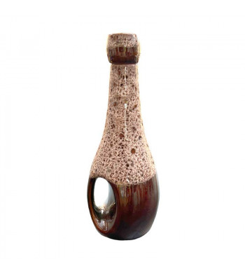 Service à liqueur Vallauris brun foncé écume de mer  avec marques fat lava grège de 6 tasses et une bouteille vintage années 70'