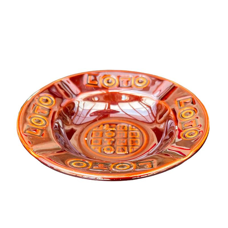 Cendrier circulaire LOTO orangé vintage années 80' Cendrier circulaire LOTO orangé vintage années 80'