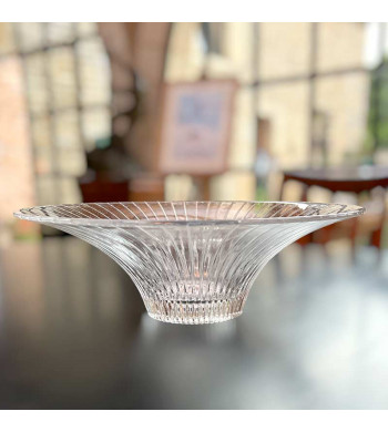 Coupe centre de table vintage verre transparent épais striée et rainurée sur toute sa surface vintage début des années 80'