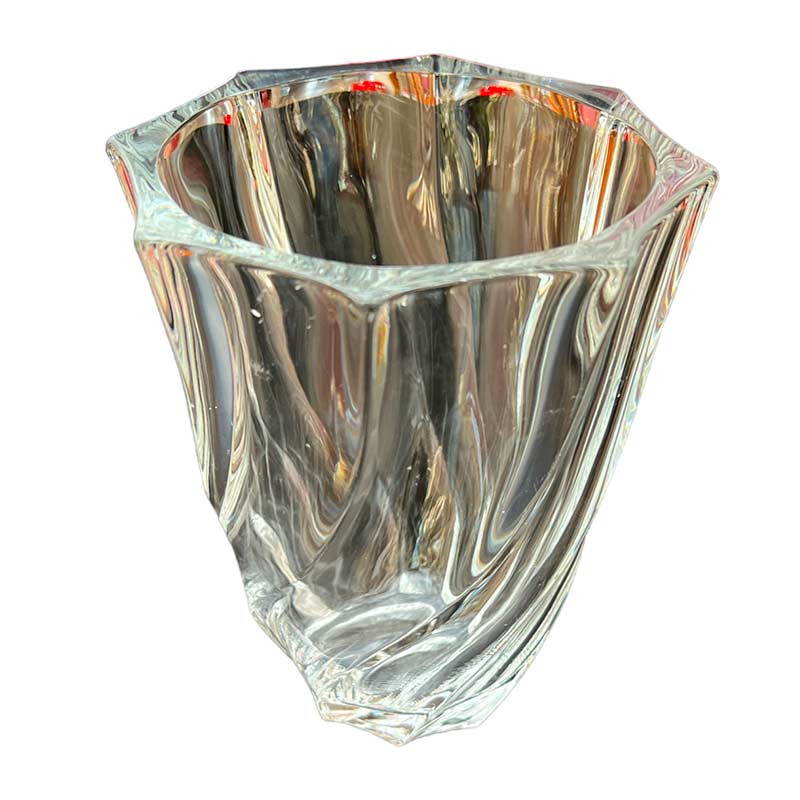 Adorable petit vase en verre soufflé épais / cristal en forme de spirale années 60/70'
