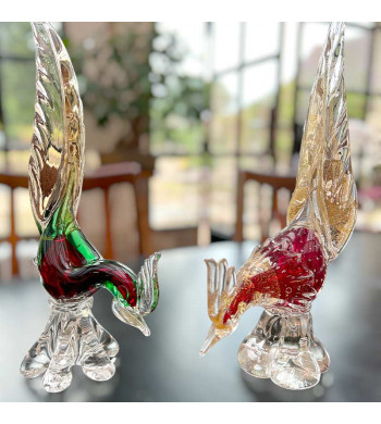 Rare couple de faisans. Murano. Italie, milieu du XXe siècle. En verre soufflé.