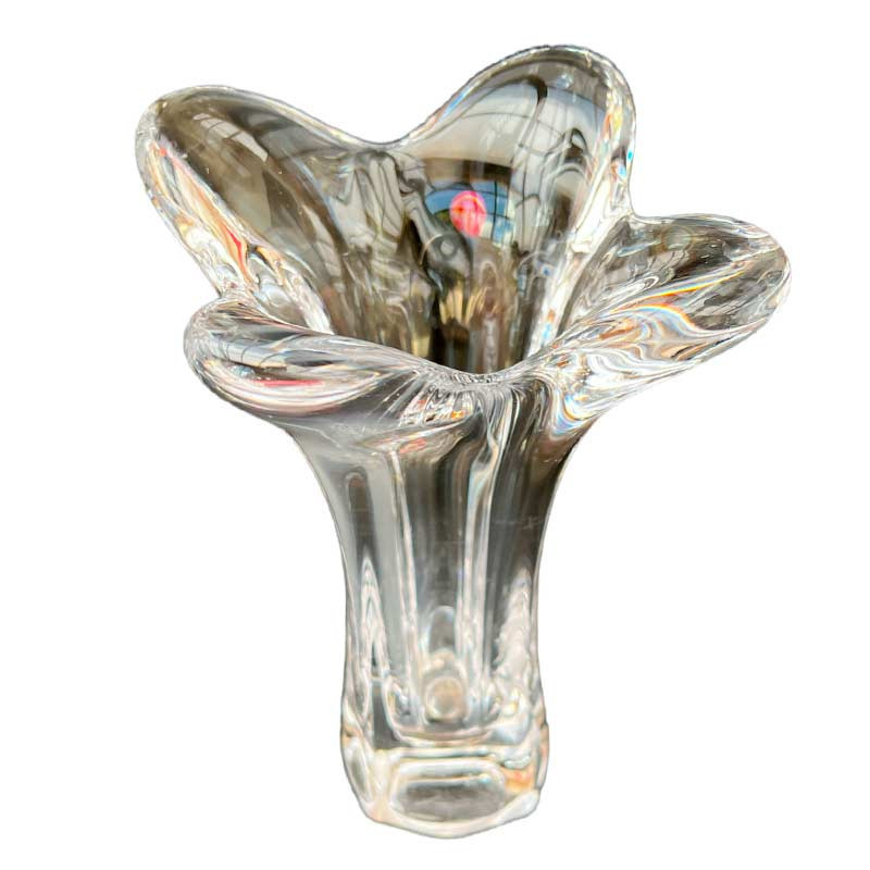 Adorable petit vase en verre soufflé épais / cristal en forme de corolle vintage années 60/70'