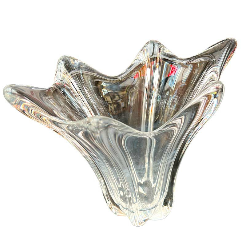 Grand vase en verre soufflé épais / cristal asymétrique vintage Mid-Century Grand vase en verre soufflé épais / cristal asymétrique vintage Mid-Century