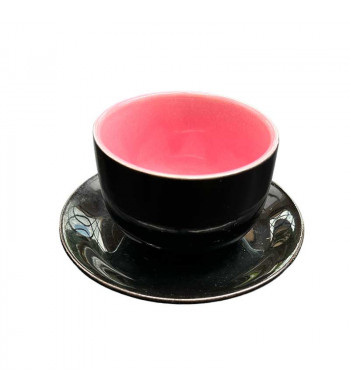 Service à thé. 4 tasses et sa théière noire et rose vintage années 60/70'