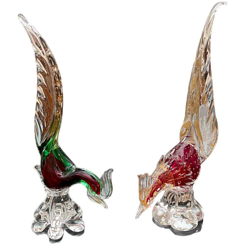 Rare couple de faisans. Murano. Italie, milieu du XXe siècle. En verre soufflé. Rare couple de faisans. Murano. Italie, milieu du XXe siècle. En verre soufflé.
