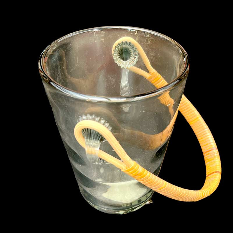 Rare seau à glace verre soufflé fumé avec son anse en osier vintage années 70- 80' Rare seau à glace verre soufflé fumé avec son anse en osier vintage années 70- 80'