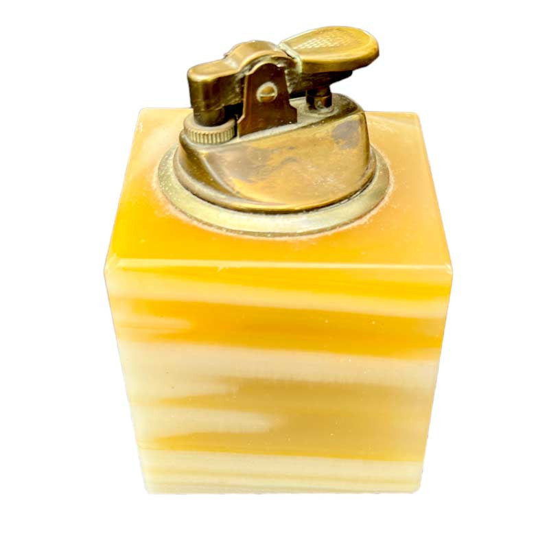 Beau briquet Albâtre / Agathe jaune carré vintage années 80' Beau briquet Albâtre / Agathe jaune carré vintage années 80'