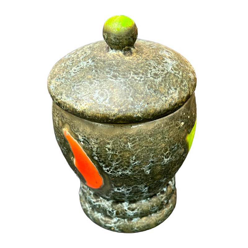 Beau sucrier vert à motifs oranges Vallauris vintage années 70' Beau sucrier vert à motifs oranges Vallauris vintage années 70'