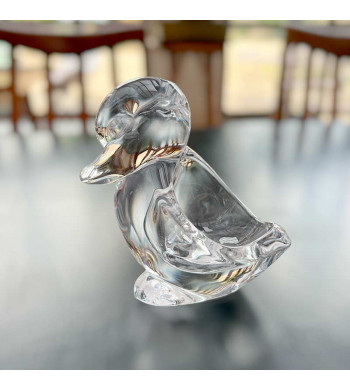 Adorable cendrier, porte pipe, vide poche pour ce petit couple de canards en verre d’art au plomb clair des années 1970' vintage