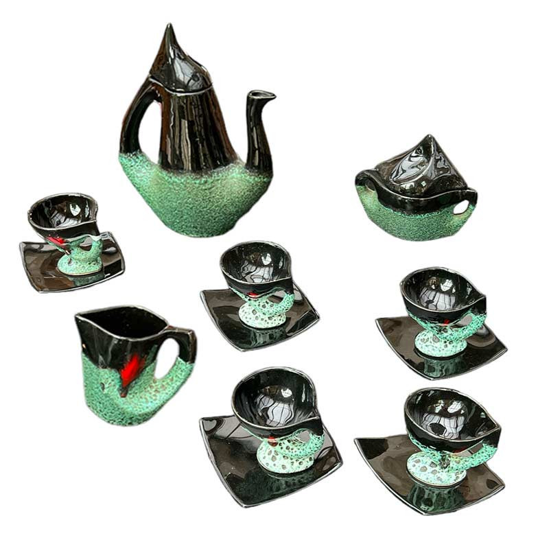 Service à café noir et vert Vallauris vintage années 70'