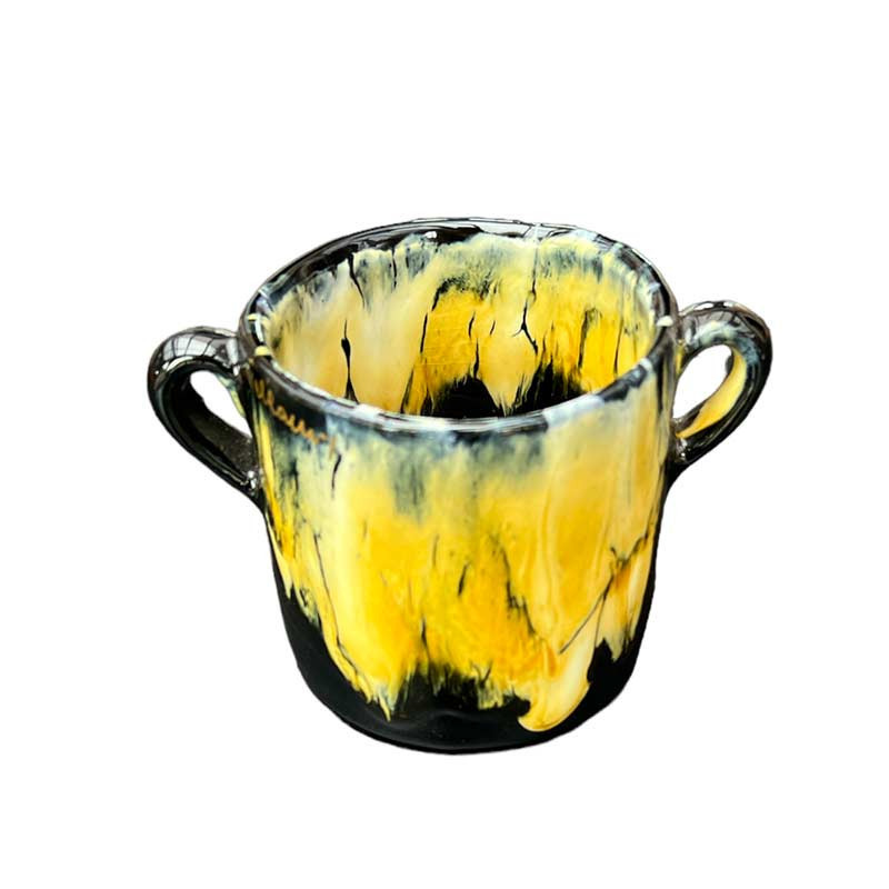 Petit mug à deux anses noir et jaune Vallauris vintage années 70'