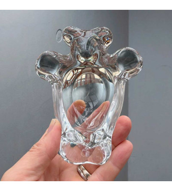 Adorable cendrier, porte-pipe, vide poche ourson en verre d'art au plomb clair. Production des années1960/1970.