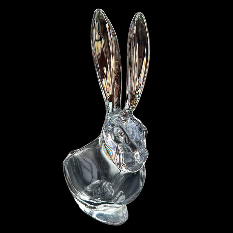 Adorable cendrier, porte pipe, vide poche pour ce lièvre en verre d'art au plomb clair des années 70'
