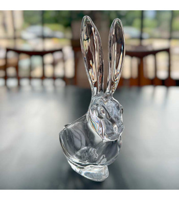 Adorable cendrier, porte pipe, vide poche pour ce lièvre en verre d'art au plomb clair des années 70'
