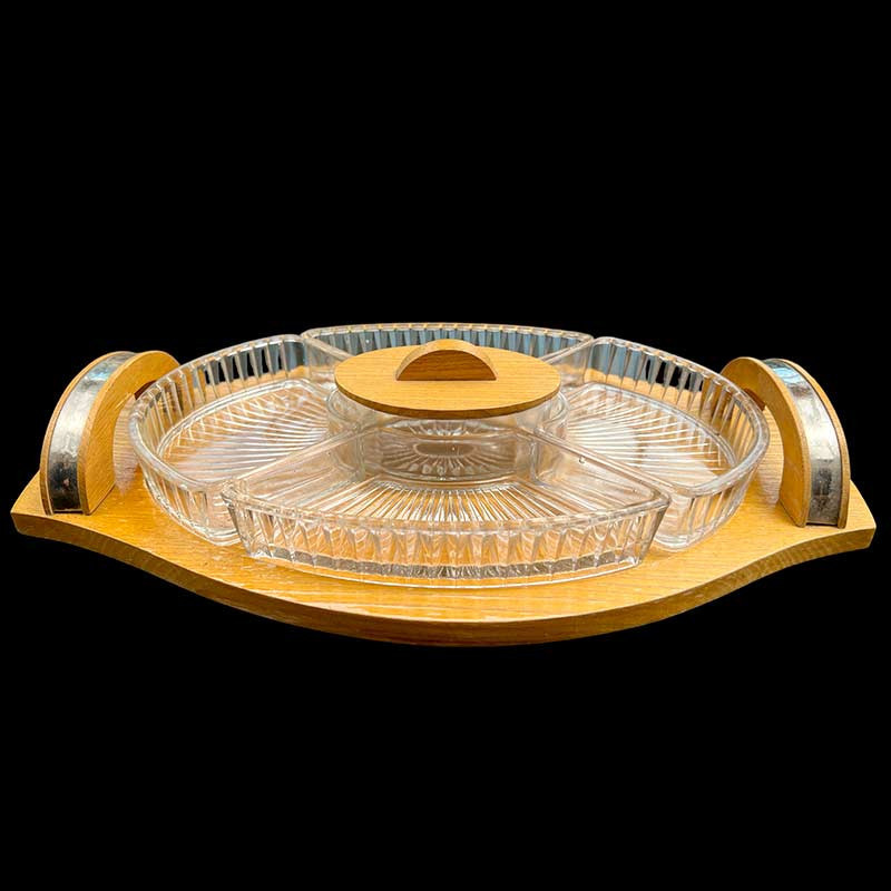 Service apéritif vintage années 50' verre taillé et structure bois