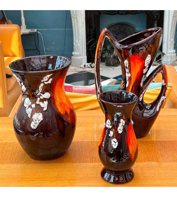 Trilogie de Vases Vallauris style vintage céramique flamboyant avec quelques marques fat lava origine France fin des années 60'.