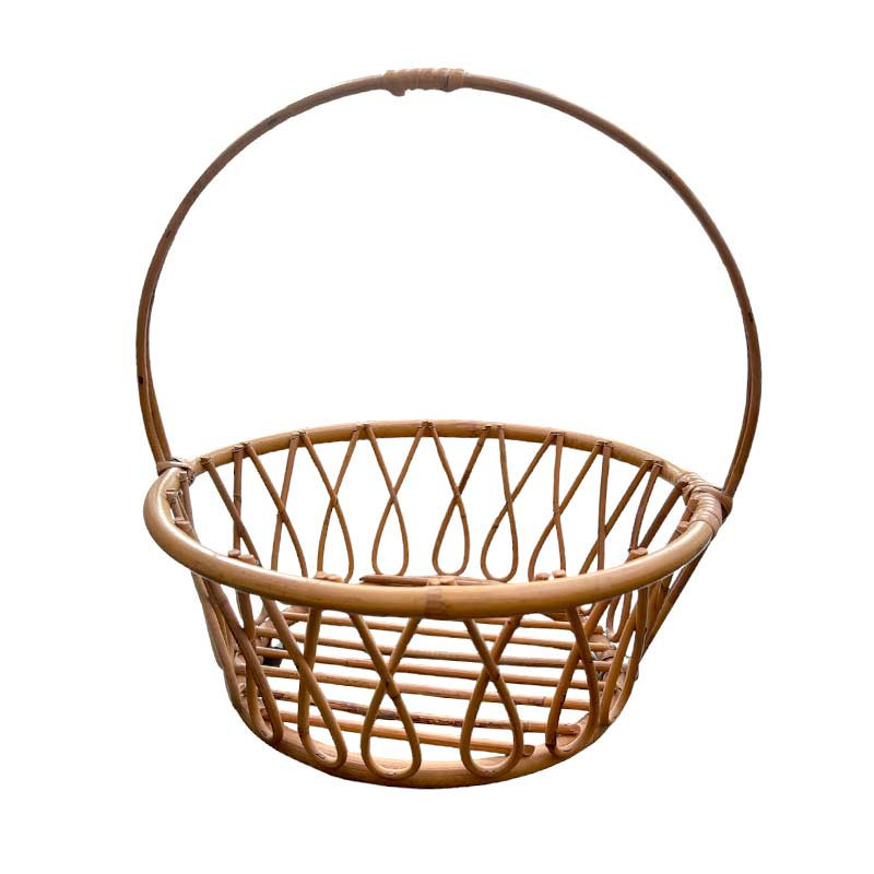 Panier en rotin tout rond avec grande anse années 60' Panier en rotin tout rond avec grande anse années 60'