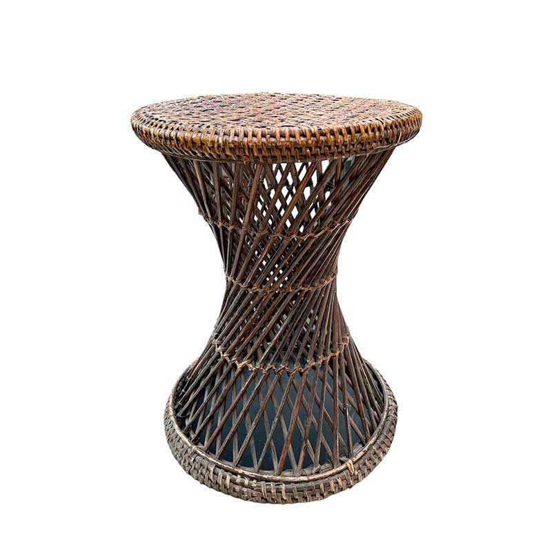Tabouret de style Tam-Tam en assise rotin et cannage et structure osier années 60'-70'.